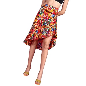 POPWINGS Casual Floral Printed Asymmetric Flare Skirt