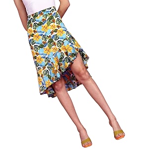 POPWINGS Casual Floral Printed Asymmetric Flare Skirt