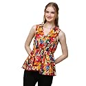 POPWINGS Casual Floral Printed V-Neck Sleeveless Peplum