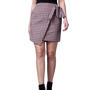 POPWINGS Casual Mini Checks Print Wrap-Up Skirt