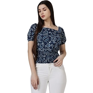 POPWINGS Casual Printed Crop Top for Women