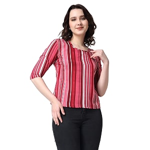 POPWINGS Casual Printed Puff Sleeves Round Neck
