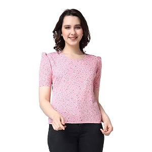 POPWINGS Casual Printed Puff Sleeves Round Neck
