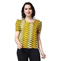 POPWINGS Casual Printed Puff Sleeves Round Neck