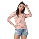 POPWINGS Casual Printed Puff Sleeves Round Neck