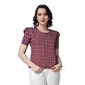 POPWINGS Casual Printed Puff Sleeves Round Neck
