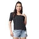 POPWINGS Casual Printed Puff Sleeves Round Neck