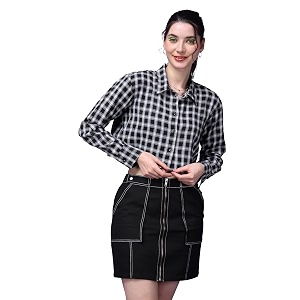 POPWINGS Casual Pure Cotton Checks Crop Shirt