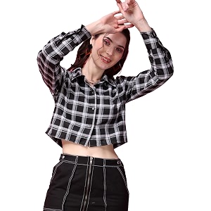 POPWINGS Casual Pure Cotton Checks Crop Shirt