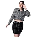 POPWINGS Casual Pure Cotton Checks Crop Shirt