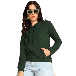 POPWINGS Casual Solid Hooded Pocket Sweatshirt for