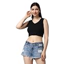POPWINGS Casual Solid Ribbed Crop Top for