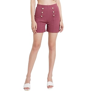 POPWINGS Casual Solid Mid-Rise Button Shorts for