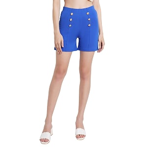 POPWINGS Casual Solid Mid-Rise Button Shorts for