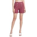 POPWINGS Casual Solid Mid-Rise Button Shorts for