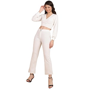 POPWINGS Casual Solid Polyester Solid Crop Top