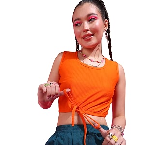 POPWINGS Casual Solid Ribbed Crop Top for