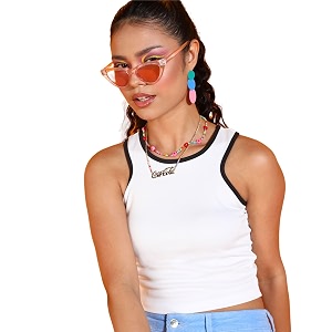POPWINGS Casual Solid Round-Neck Sleeveless Tank Top