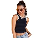 POPWINGS Casual Solid Round-Neck Sleeveless Tank Top