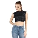 POPWINGS Casual Solid Sleeveless Crop Top for
