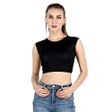POPWINGS Casual Solid Sleeveless Crop Top for