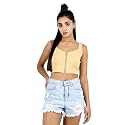 POPWINGS Casual Solid Sleeveless Crop Top for