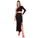 POPWINGS Casual Solid Top and Skirt Co-Ord Set for Women | Stylish Western Co-Ord Set for Women | Crop Top and Long Slit Skirt Set for Women
