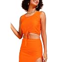 POPWINGS Casual Solid Top and Skirt Co-Ord Set for Women | Stylish Western Co-Ord Set for Women | Crop Top and Long Slit Skirt Set for Women
