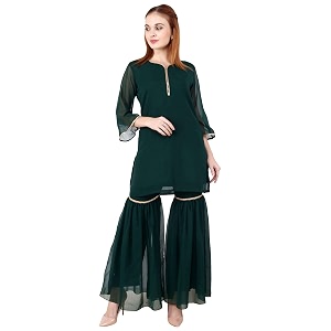 POPWINGS Casual V-Neck Georgette Garara Set for