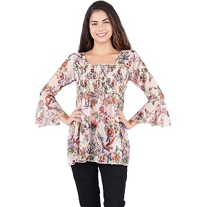POPWINGS Printed Chiffon Peplum Tops for Women