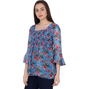POPWINGS Printed Chiffon Peplum Tops for Women
