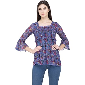 POPWINGS Printed Chiffon Peplum Tops for Women