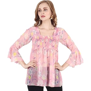 POPWINGS Printed Chiffon Peplum Tops for Women