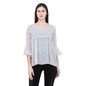 POPWINGS Printed Chiffon Peplum Tops for Women