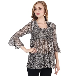 POPWINGS Printed Chiffon Peplum Tops for Women