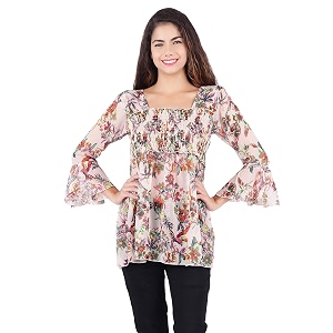 POPWINGS Printed Chiffon Peplum Tops for Women