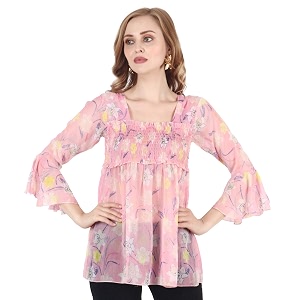 POPWINGS Printed Chiffon Peplum Tops for Women