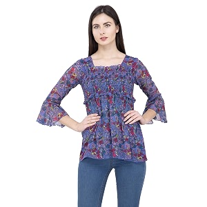 POPWINGS Printed Chiffon Peplum Tops for Women