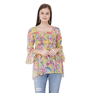 POPWINGS Printed Chiffon Peplum Tops for Women