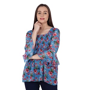 POPWINGS Printed Chiffon Peplum Tops for Women