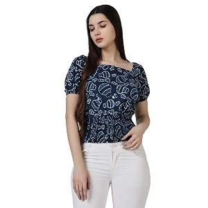 POPWINGS Women Casual Bagru Print Top With