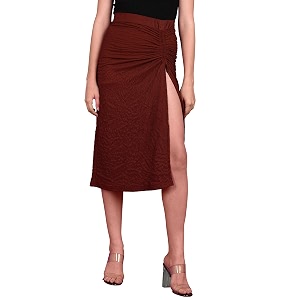 POPWINGS Women Casual Beige Long Slit Self