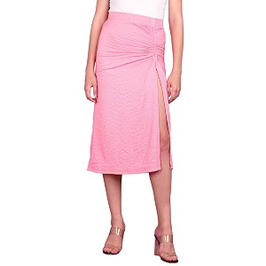 POPWINGS Women Casual Beige Long Slit Self