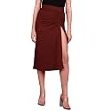 POPWINGS Women Casual Beige Long Slit Self