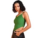 POPWINGS Women Casual Green Rib Hankie Crop