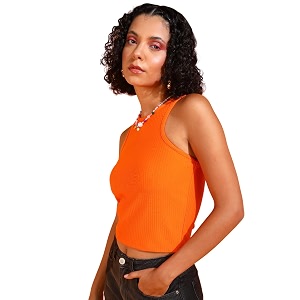 POPWINGS Women Casual Green Rib Tank Crop
