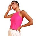 POPWINGS Women Casual Green Rib Tank Crop
