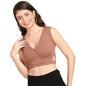 POPWINGS Women Casual Rust Self Design Rib