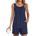 POPYOUNG Pajama Set for Women Summer 2 Piece Lounge Shorts Sets Sleepwear