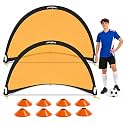 Poray Soccer Goal for Kid Easy-up Set of Two Portable Soccer Net 210D Oxford with 8 Field Marker Cones Extra Stakes Fun for Backyard and Soccer Training
